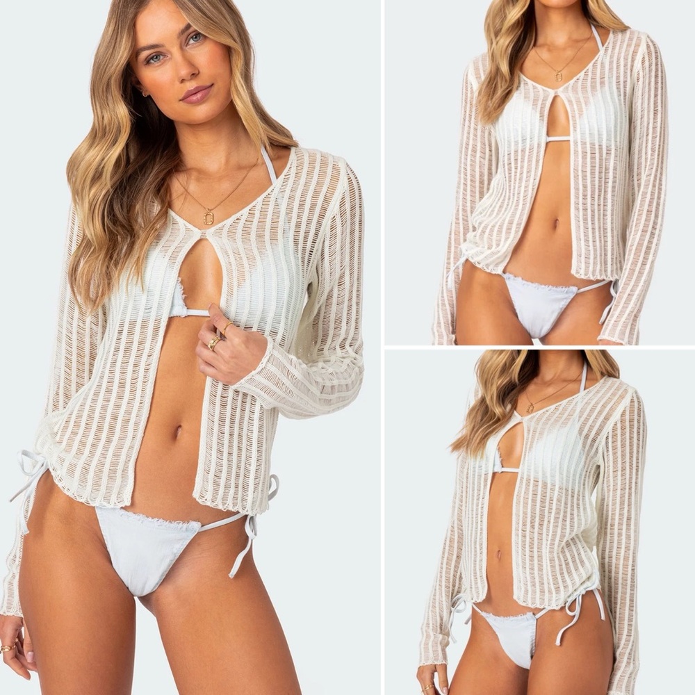 Edikted CAYLA SHEER CROCHET KNIT TOP CREAM / XS NWT NEW WITH TAGS - Picture 9 of 11